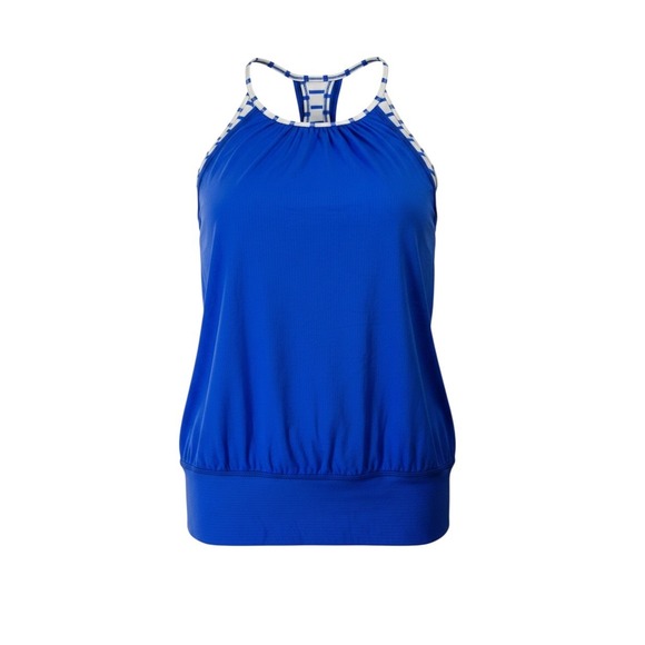 Lululemon Tops - Lululemon No Limits Tank Women 6 Blue EUC 2-in-1 Striped Bra Mesh Activewear